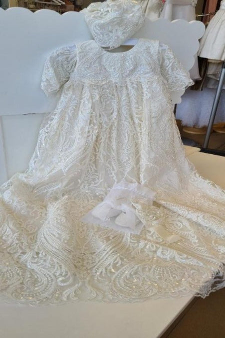 silk and lace christening baptism gown
