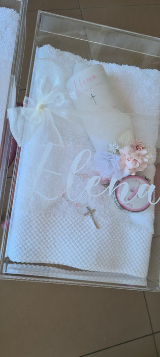 christening baptism towel candle box package