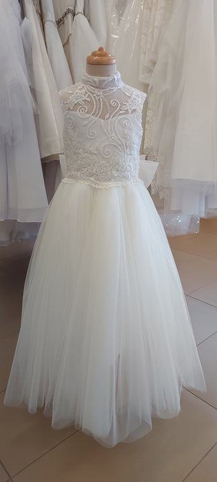 communion dress lace made in greece tulle and bow