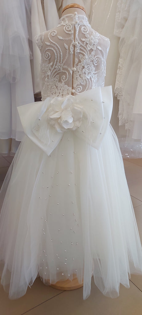 communion dress lace made in greece tulle and bow