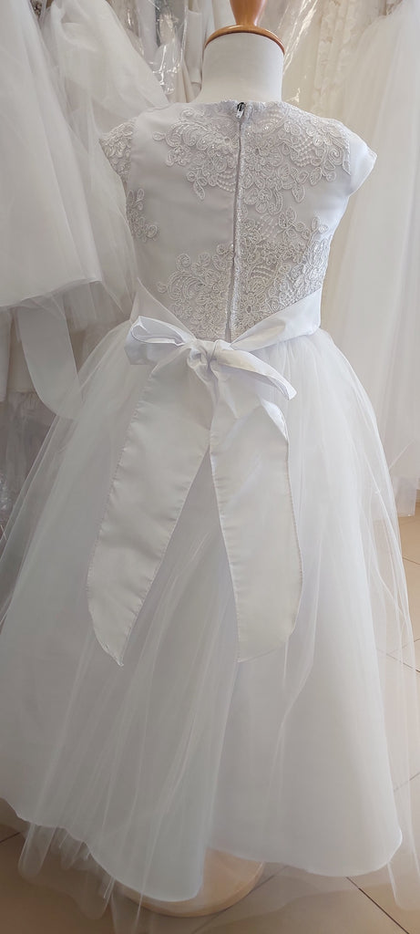 embroidered bodice communion dress rhinestone sash tulle skirt