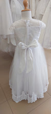 embroidered bodice communion dress lace edge tulle skirt
