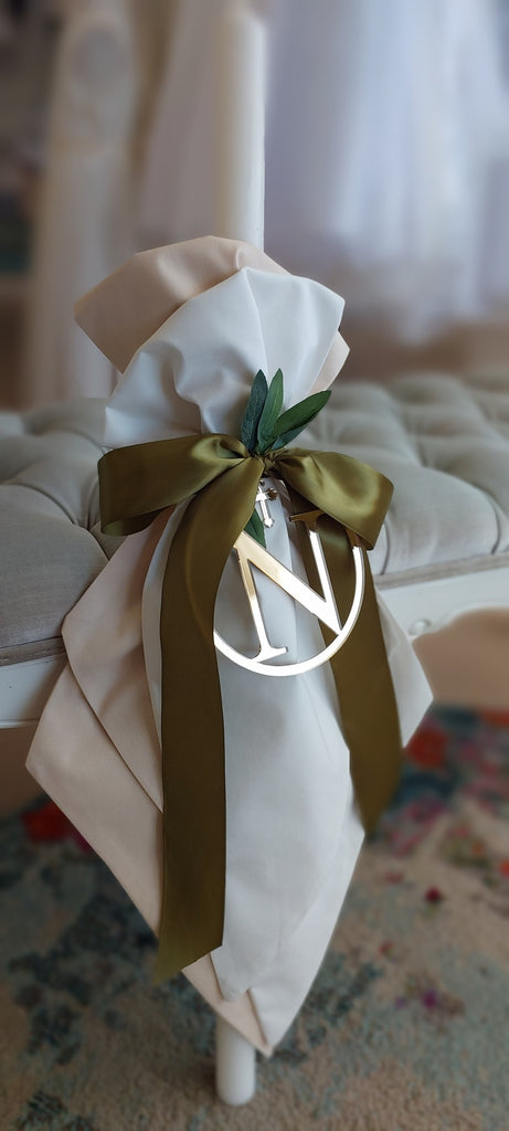 orthodox christening candle with personalised initial
