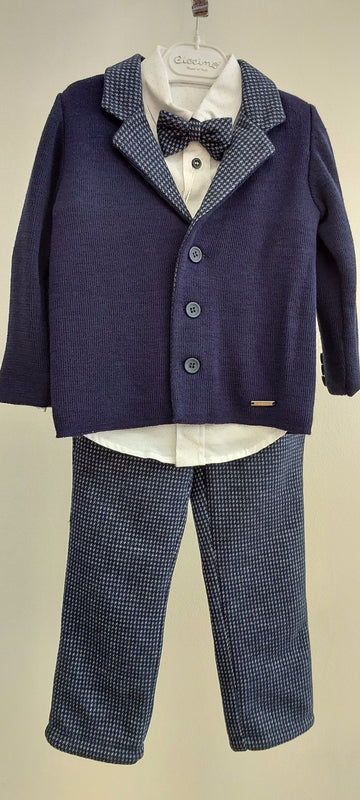 boys navy cardigan suit striped bow tie italian european suit