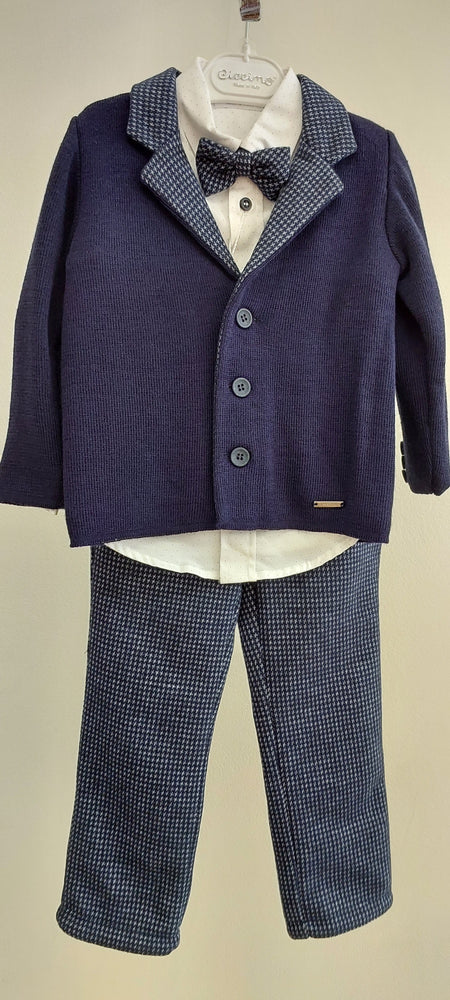 boys navy cardigan suit striped bow tie italian european suit