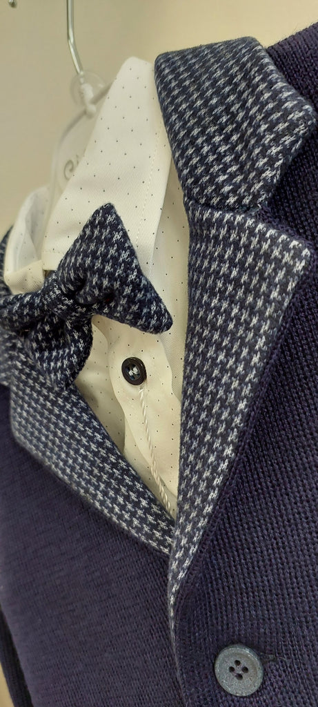 boys navy cardigan suit striped bow tie italian european suit