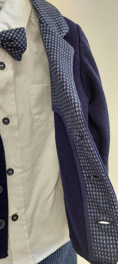 boys navy cardigan suit striped bow tie italian european suit