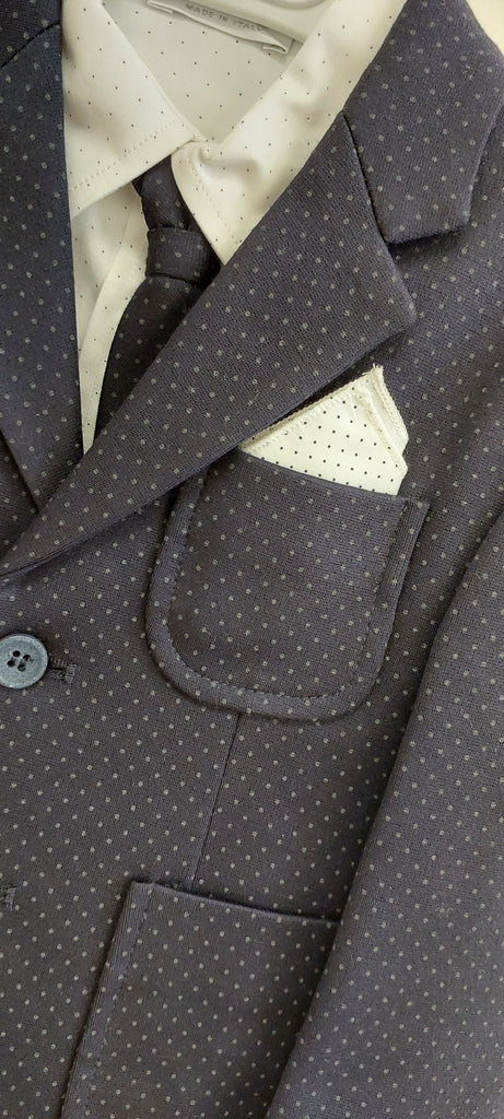 boys navy cardigan suit striped bow tie italian european suit pocket square