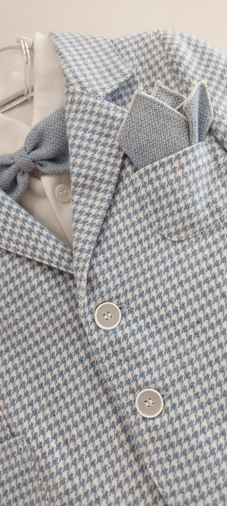 boys pale blue jacket suit cap and tie and pocket square