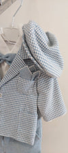 boys pale blue jacket suit cap and tie and pocket square