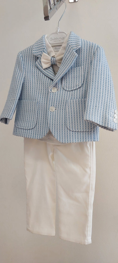 boys striped jacket suit mid blue bowtie