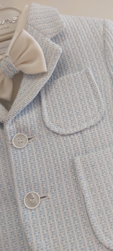 boys striped jacket suit pale blue bowtie