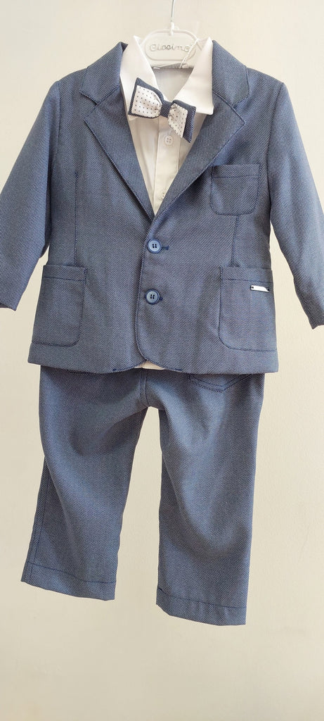 boys striped jacket suit mid blue bowtie