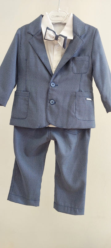 boys striped jacket suit mid blue bowtie