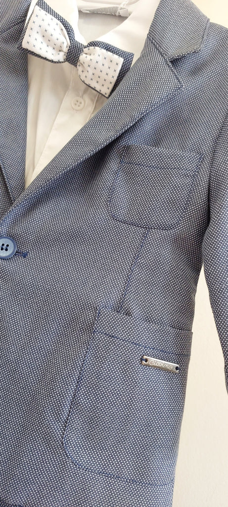 boys striped jacket suit mid blue bowtie