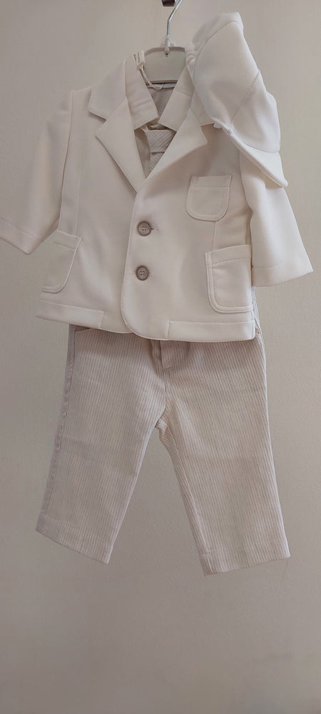 boys white suit tan bow tie cap hat