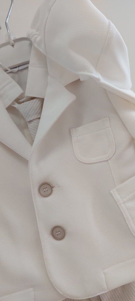 boys white suit tan bow tie cap hat