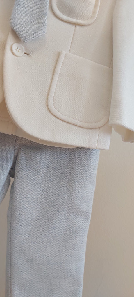 boys white suit pale blue tie cap soft feel