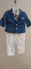 trendy boys jacket pants suit with spotted shirt pocket square with bowtie
