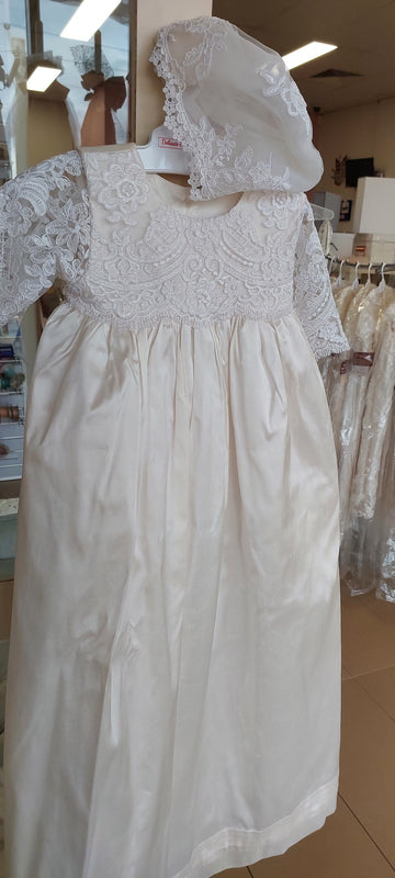 christening baptism gown with lace & silk boys girls