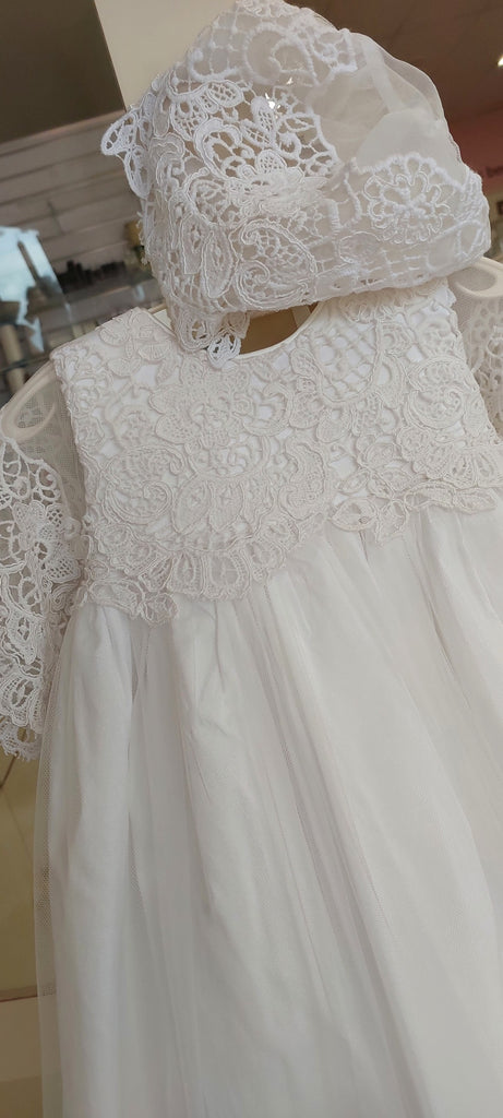 christening baptism heirloom length gown white lace