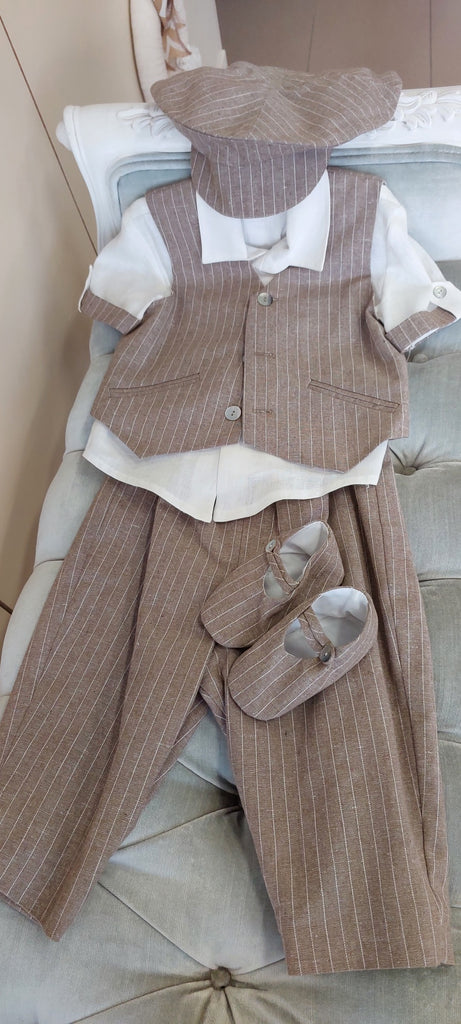 boys christening baptism outfit linen tan colour