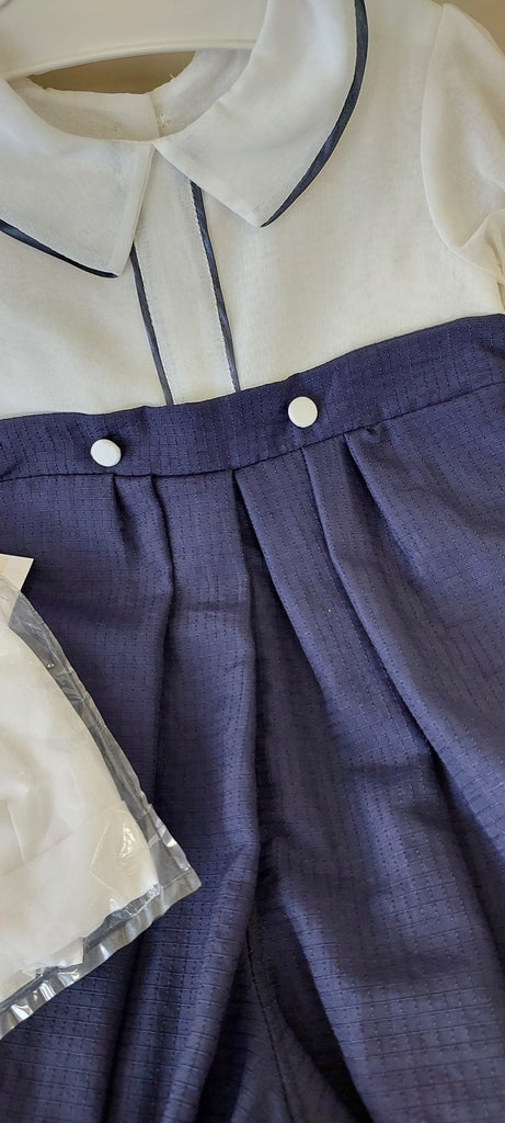 boys christening baptism navy and white romper