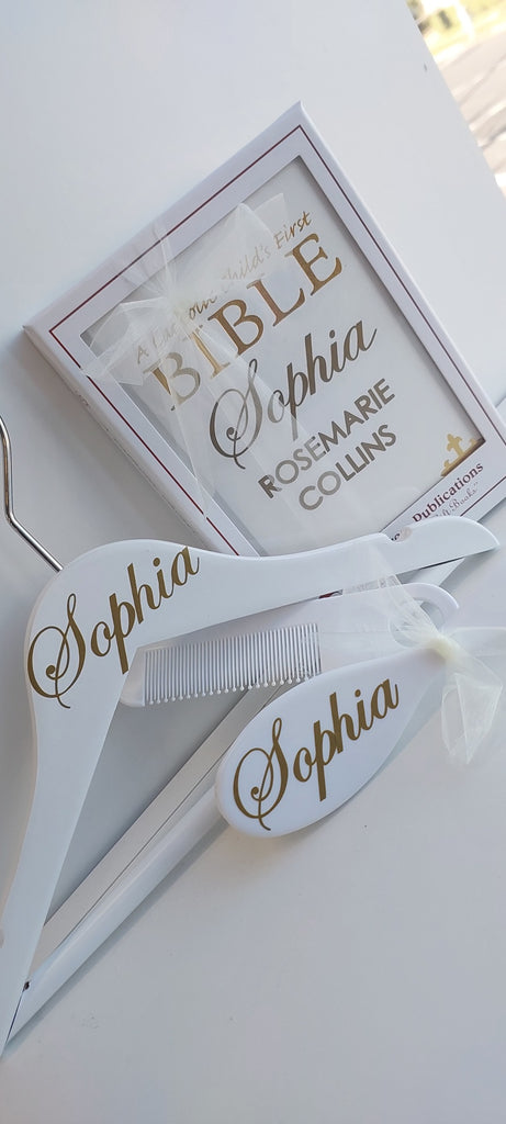 kids personalised christening coat hanger