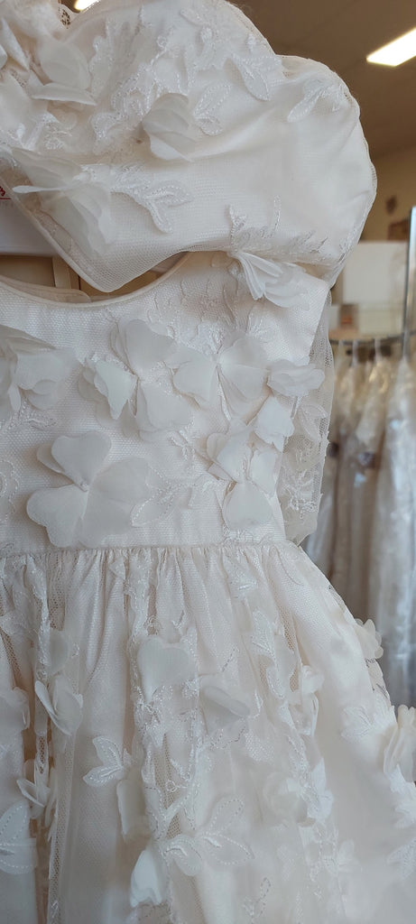 christening baptism girls gown leaf design sheer sleeve