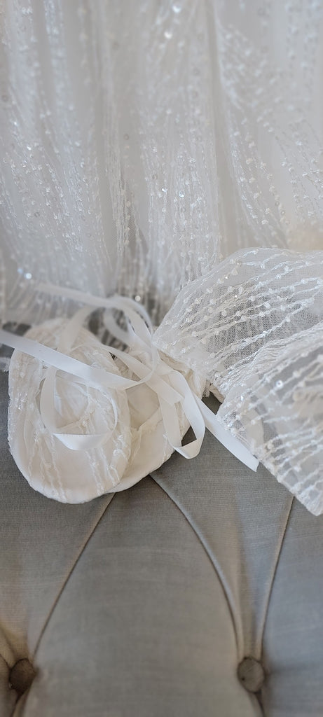 christening baptism girls gown sequin lace ruffle sleeve