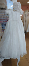 christening baptism girls gown sequin lace ruffle sleeve