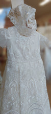 christening baptism gown lace embroidered bonnet booties