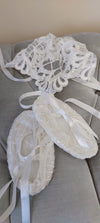 christening baptism gown lace embroidered bonnet booties