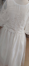 communion dress gown floral lace sleeves satin tulle