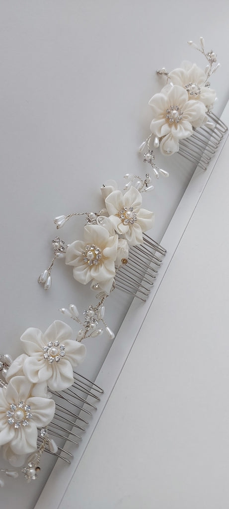 swarovski pearl communion floral hair comb