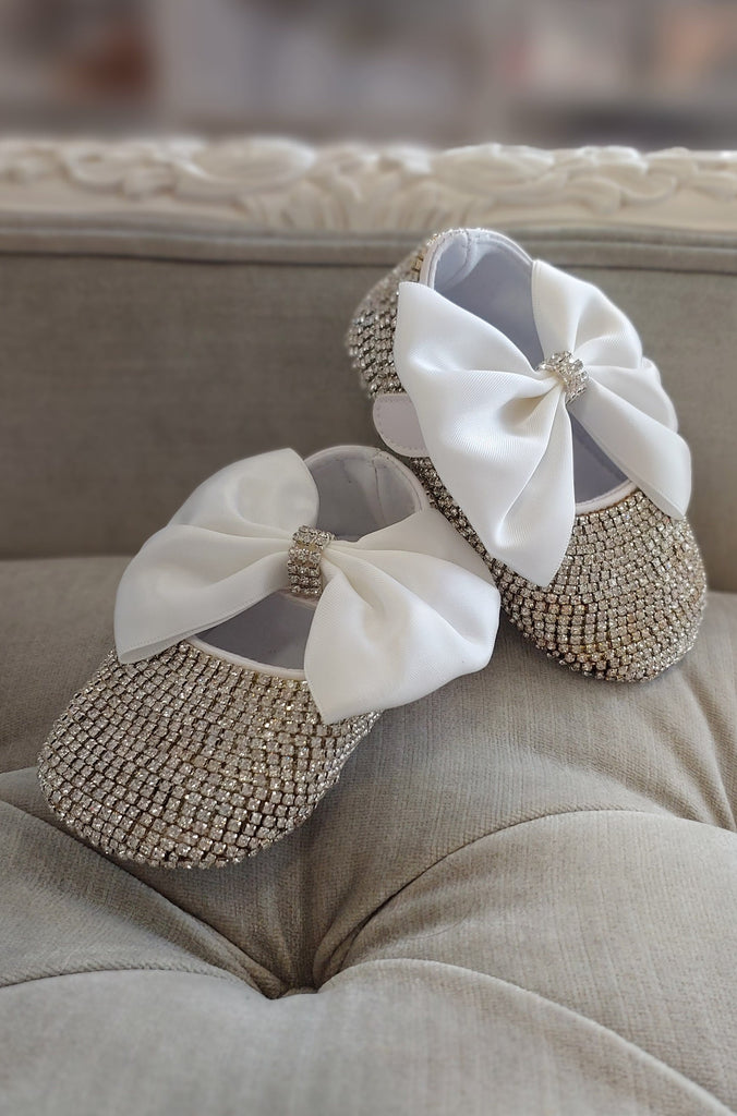 crystal rhinestone large bow baby shoes