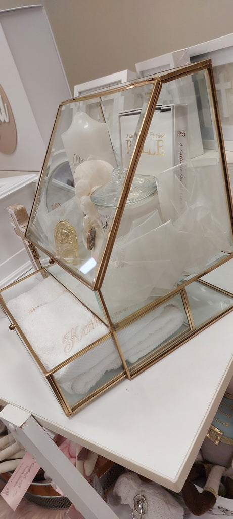 christening wedding keepsake box gold glass stefana box