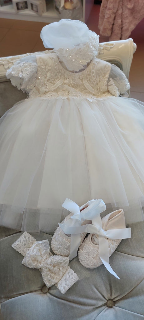 beaded lace silk christening dress girls baptism gown