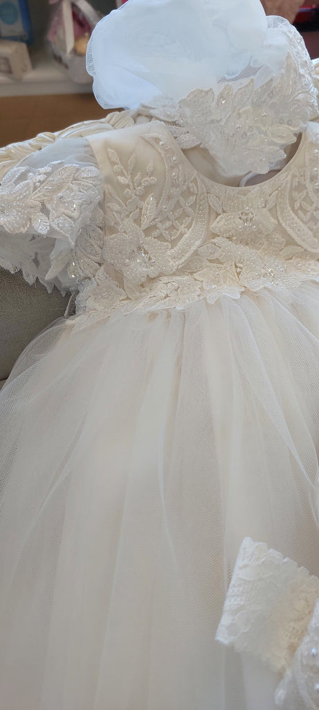 beaded lace silk christening dress girls baptism gown