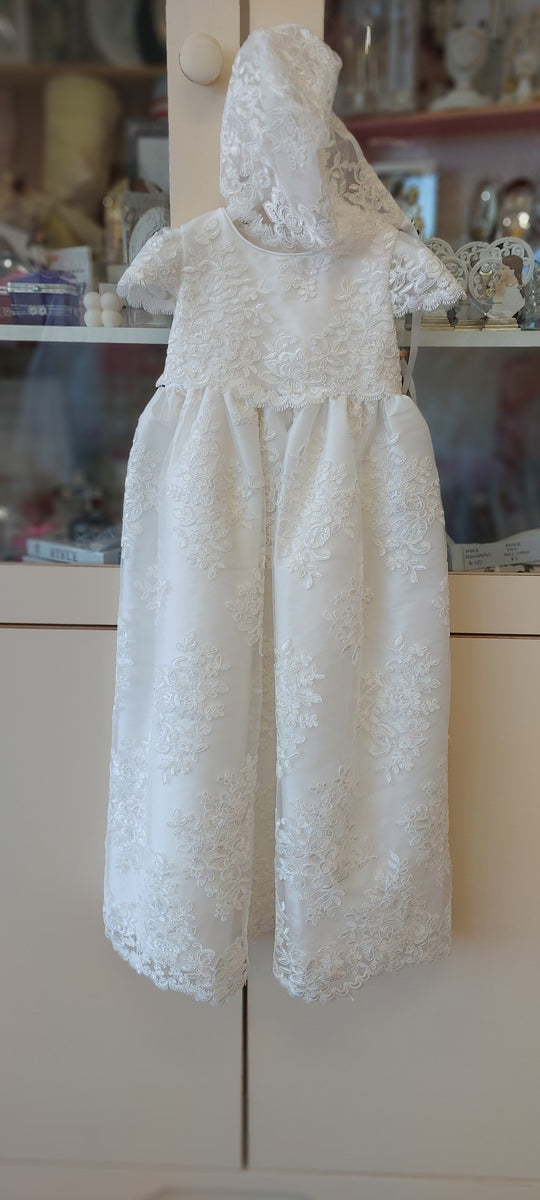 Lilys Attic Christening Gown Floral Lace with Cap Sleeves