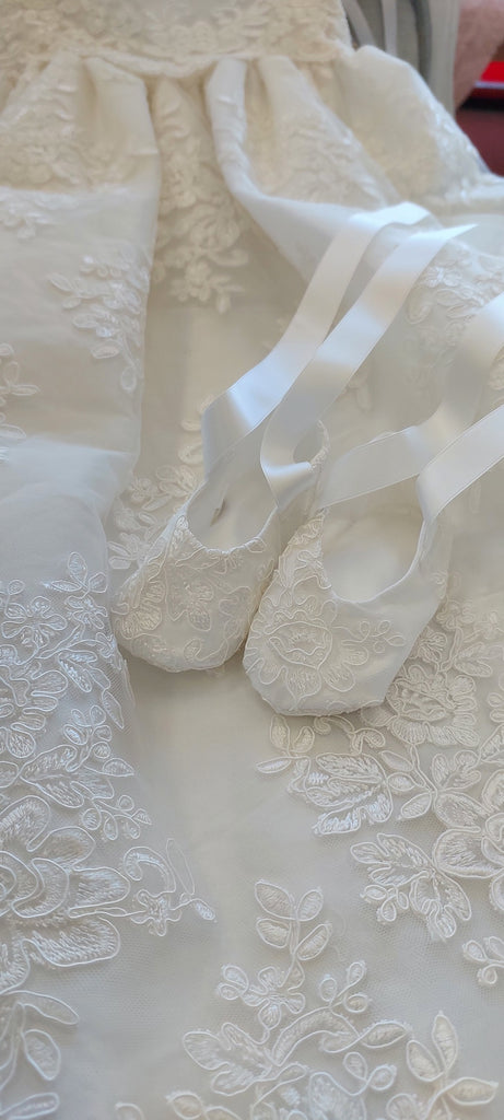 christening dress floral lace cap sleeves girls baptism gown