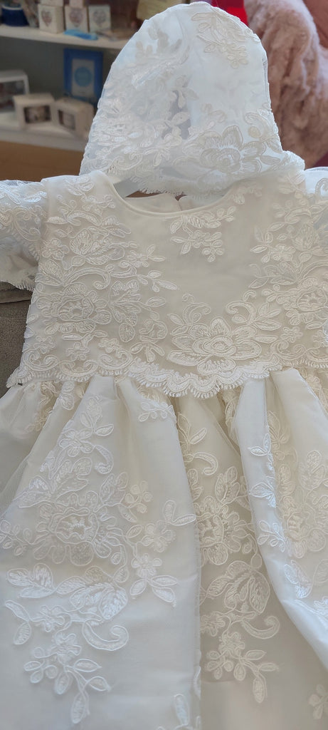 christening dress floral lace cap sleeves girls baptism gown