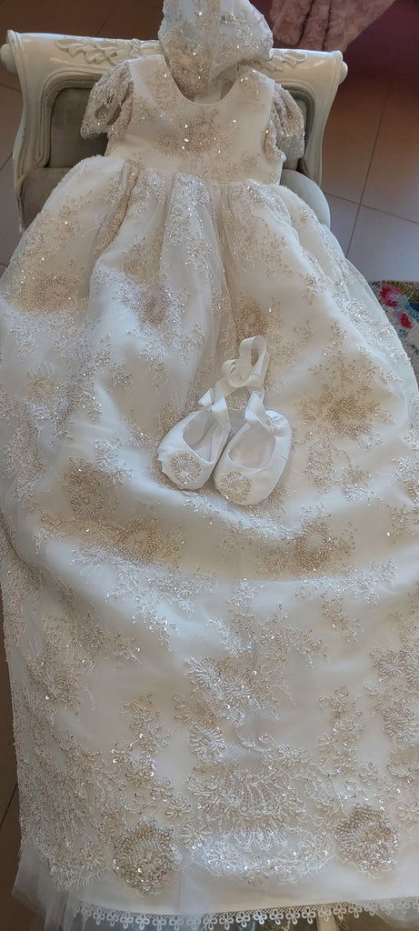 exclusive christening gown champagne beaded lace girls baptism gown dress