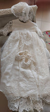 ivory lace silk christening baptism gown christening set booties lace bonnet