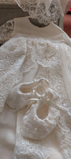 ivory lace silk christening baptism gown christening set booties lace bonnet