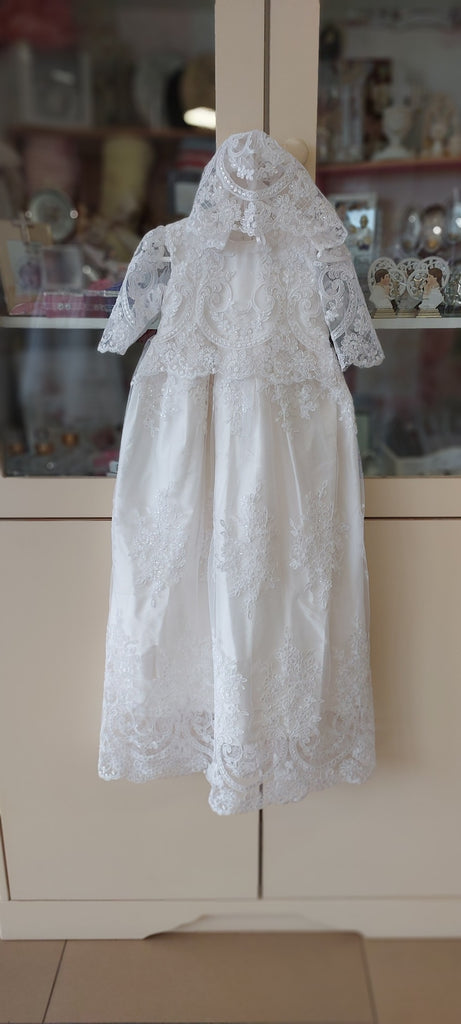 christening silk lace gown girls baptism gown baptism dress set lace booties lace gown