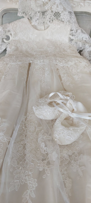 christening silk lace gown girls baptism gown baptism dress set lace booties lace gown