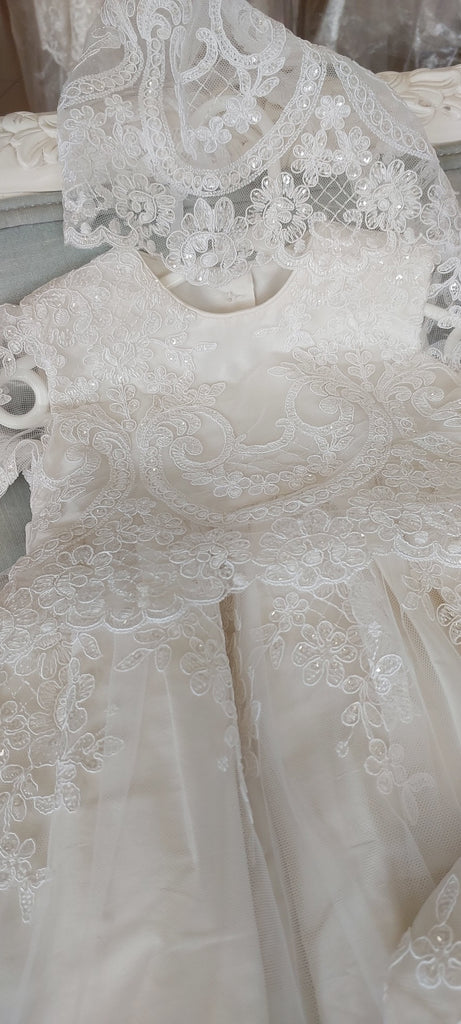 christening silk lace gown girls baptism gown baptism dress set lace booties lace gown