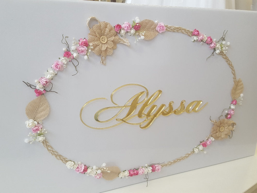christening baptism keepsake box with floral wreath