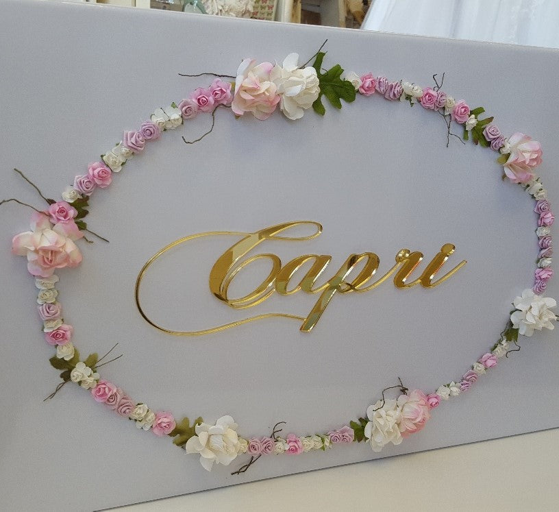 christening baptism keepsake box with floral wreath